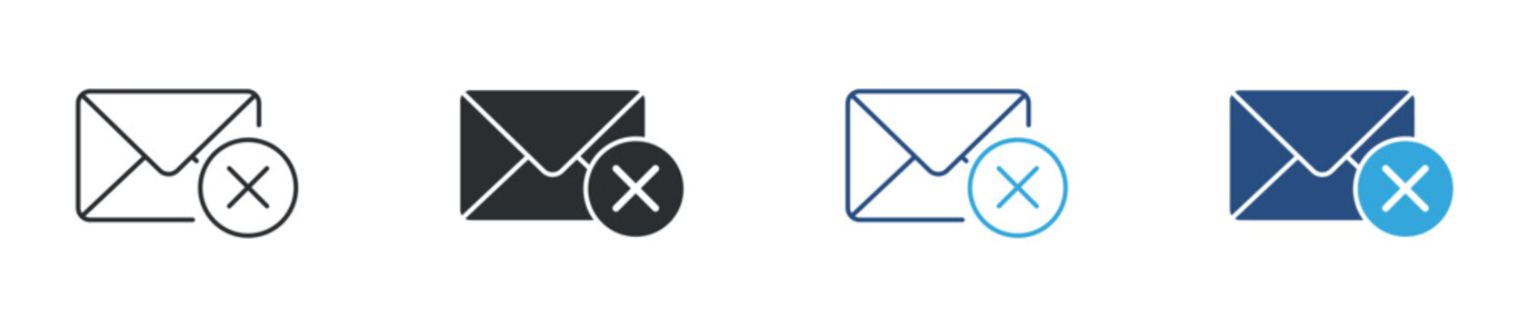 Rejected icon set. Email rejection, denied communication and error alert concept. Vector illustration.