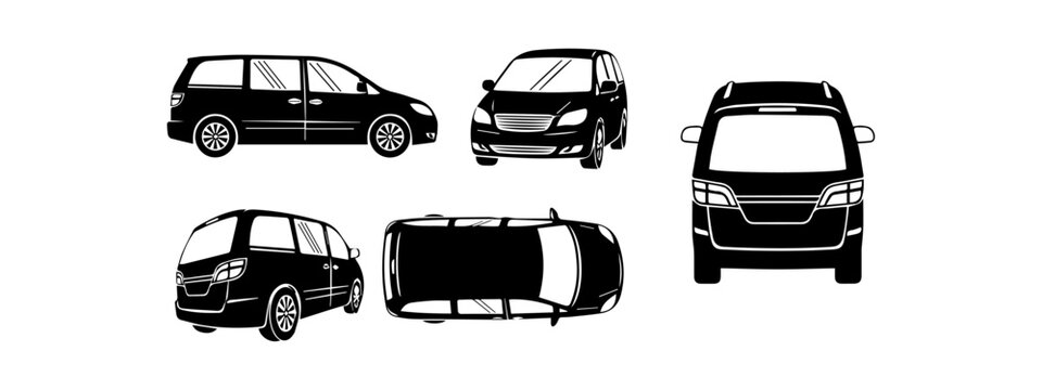Minivan Silhouette and Multi-Angle Vehicle Set
