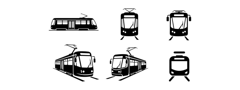 Modern Tram and Light Rail Multi-Angle Icon Set