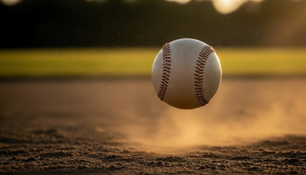 Baseball in motion on the field surface level