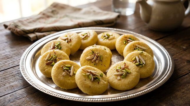 Saffron Topped Peda Traditional Indian Milk Sweet