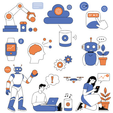 Robotics and Technology in Action: A modern illustration showing cutting-edge technology and robotics, embodying the evolution of technology in everyday life.