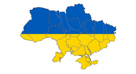Obraz premium Ukraine Map with National Flag Colors and Administrative Divisions Flat Vector EPS10 Stock.eps