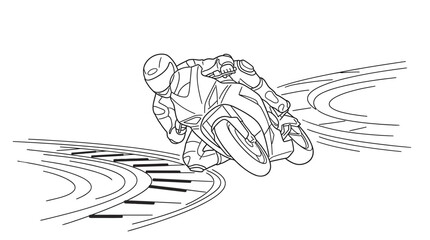 Rear view of a motorcycle racer turning on a race track, illustrating speed and precision, isolated white background. © ikhan