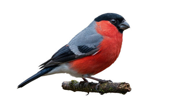 Bullfinch Bird Perched on Transparent Background
