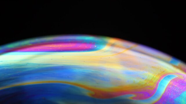 Rainbow multilayer film. Spherical abstraction of iridescent blue, yellow and red colors with soft focus. The natural environment.