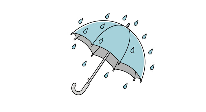 Blue umbrella with raindrops falling.