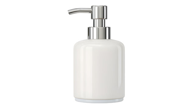 Bathroom soap dispenser, hygiene and cleaning accessory isolated on white background