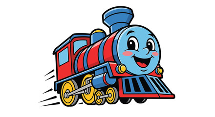 Fototapeta premium Cartoon Train Illustration, Happy Cute Character Moving Fast Isolated on White Background