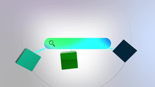 Secure AI Search with Verified Data Sources -  (RAG) System for Corporate Privacy - Search Interface with Glowing 3D Orb, Floating Data Files