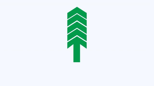 Green arrow made of smaller chevron shapes suitable for ecofriendly themes, directional concepts, sustainable growth illustrations, and renewable energy designs.