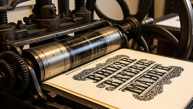 Vintage letterpress machine printing typography isolated on a transparent background