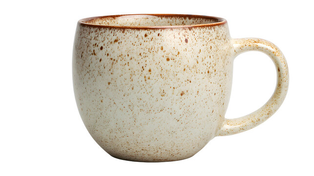 Ceramic coffee mug with handle, hot beverage drinking cup isolated on white background