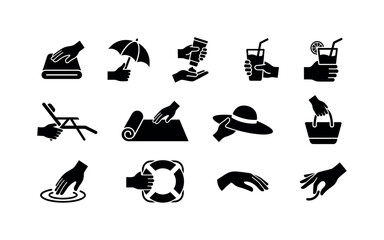 Obraz premium Collection of hands performing various summer activities and beach essentials