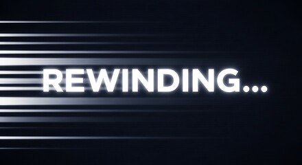 Fototapeta premium Rewinding text on a dark, blurred background with light streaks, motion blur.