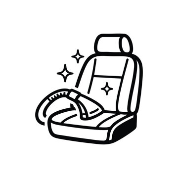 Car interior cleaning service icon black and white vector illustration of auto seat vacuum detailing and maintenance