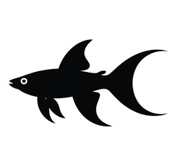 Fototapeta premium Black silhouette of a swordtail fish with flowing tail and fins vector illustration EPS PNG file