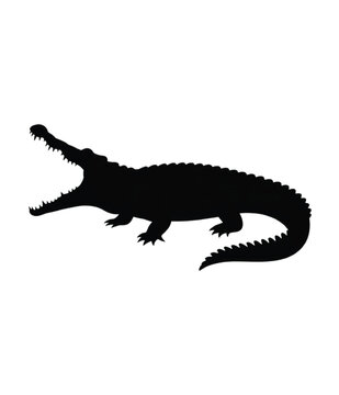 Bold black silhouette of a crocodile with open jaws vector illustration EPS PNG file