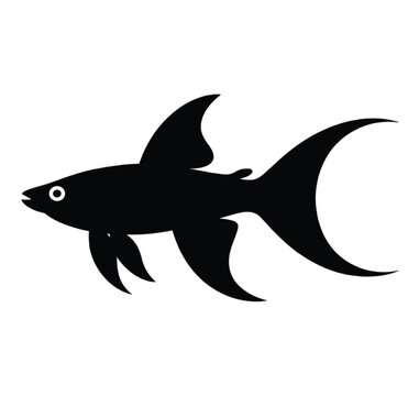 Black silhouette of a swordtail fish with flowing tail and fins vector illustration EPS PNG file