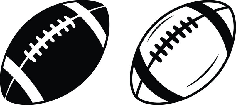 Two contrasting illustrations of an american football with laces and shadows