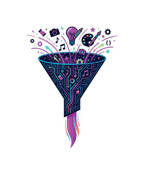Digital funnel processing creative ideas into actionable outputs