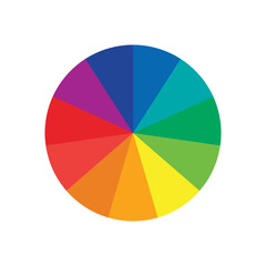 Fototapeta premium Color palette guide. Rainbow color wheel. Color wheel vector. Illustration of printing color wheel with twelve colors in gradations. Gradation of colors Theory in the circle. 