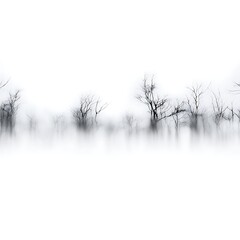 Obraz premium Mysterious river bank in thick grey fog, atmospheric nature background