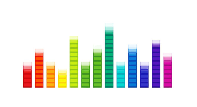 Colorful Audio Equalizer Bars Displaying Sound Waves.