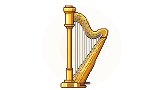 Golden Harp Musical Instrument Illustration.