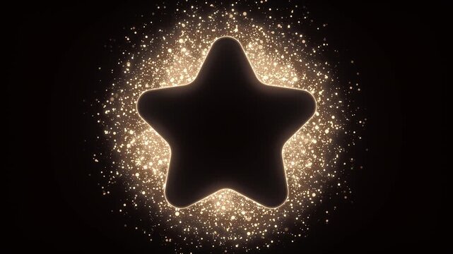 Glowing Gold Star Silhouette With Sparkling Glitter and Light Burst on Dark Background