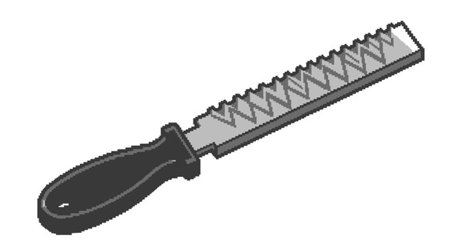 Illustration of a metal rasp tool with a black handle.