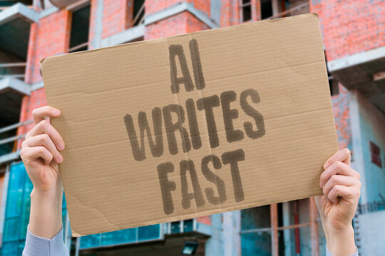 "AI Writes Fast" You type a few words and AI writes a full paragraph, email, or report faster than any human typist could manage. AI. TYPE. GENERATE. TOOL. USER.