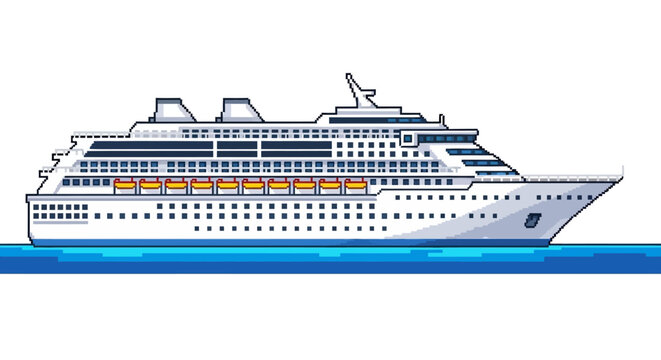 Large White Cruise Ship Sailing on Blue Water.