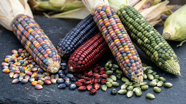Heritage Corn Seeds Showing Multicolored Kernel Varieties