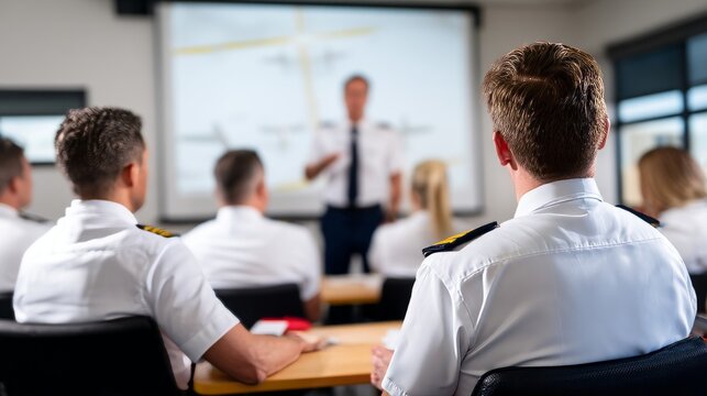 Pilots Attending Flight Safety Briefing in Uniform at Training Session