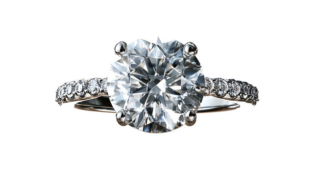 Elegant solitaire diamond ring separately isolated PNG, classic engagement jewelry on transparent background for wedding and anniversary gifts