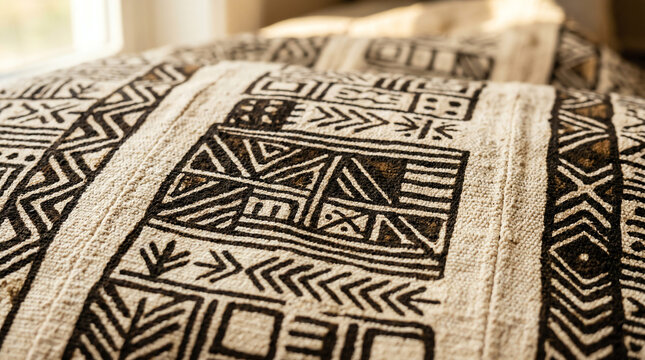 Bogolan Mud Cloth with Traditional Malian Geometric Symbols