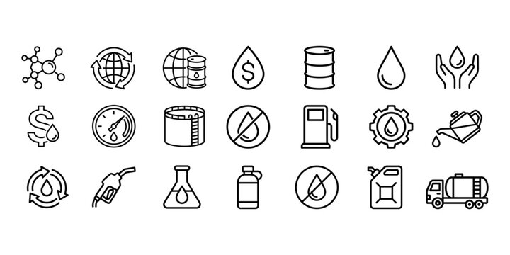 Energy and fuel icons: oil, gas, petrochemical, and industry symbols, no fuel