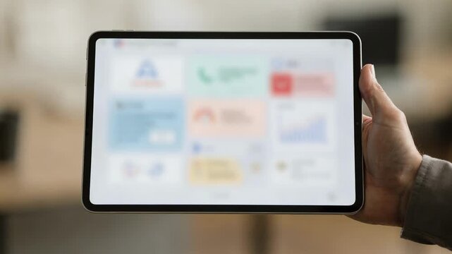Medium shot of a tablet displaying borrower notification settings for late payment alerts while a persons arm and background remain out of focus.