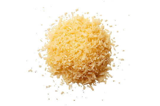 Grated parmesan cheese creating a pile, a yellow dairy product for cooking, flavoring, and garnishing various dishes