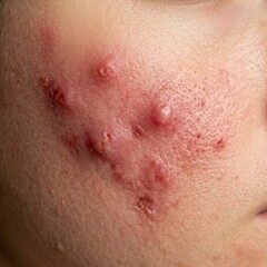 Naklejka premium Single Pimple Acne on Skin Close Up Minimal Skincare Concept