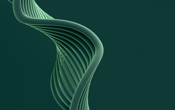 Green Spiral Ribbon Abstract with Smooth 3D Curves and Dark Green Background
