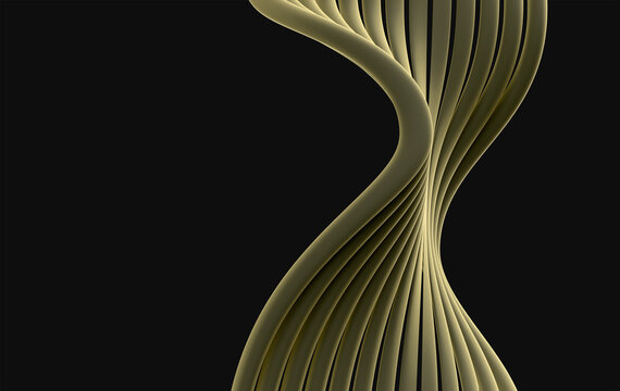 Golden Twisted Ribbon Abstract on Black Background with Smooth Curved 3D Layers