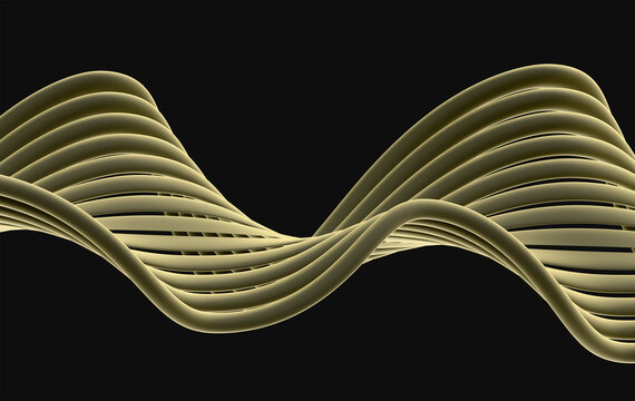 Metallic Gold Flowing Wave Structure with Vertical Spiral Lines on Dark Background
