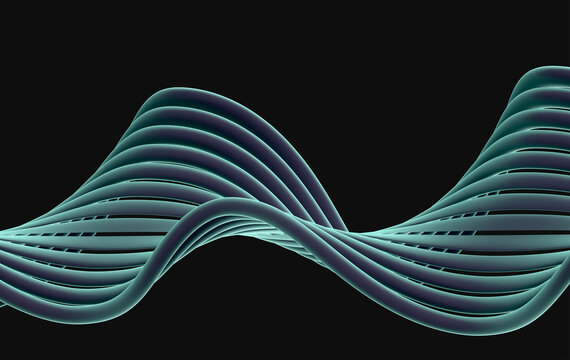 Cyan Neon Wave Abstract with Layered Curves on Black Background