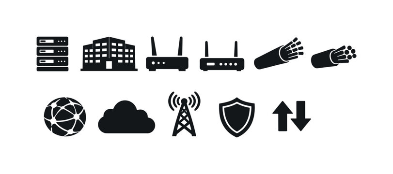 Collection of modern internet infrastructure and connectivity icons on a white background