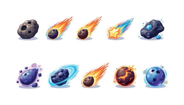 Collection of colorful, stylized celestial bodies and space phenomena