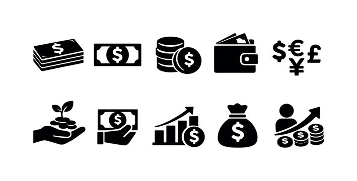 Collection of financial icons representing money, growth, and investment opportunities