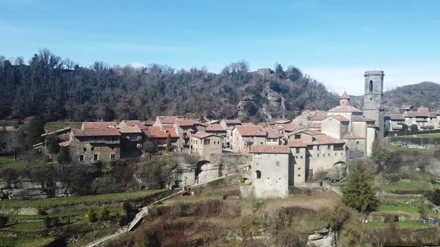 Aerial view of Rupit, a traditional medieval village in Catalonia, Spain