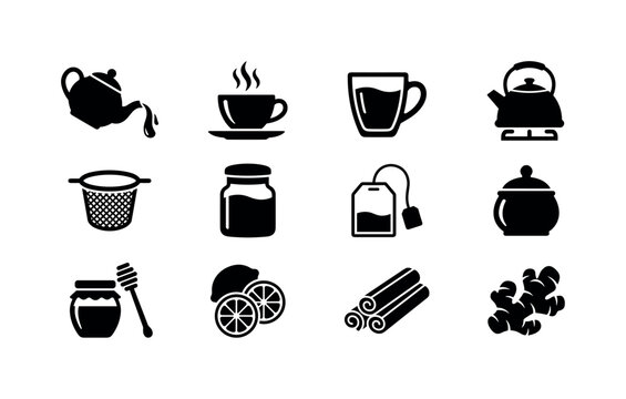 Stylized tea and coffee icons for beverage lovers and enthusiasts